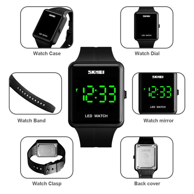 skmei-1541-fashion-led-watch-square-couple-model-waterproof-electronic-watch-silicone-watchgreen