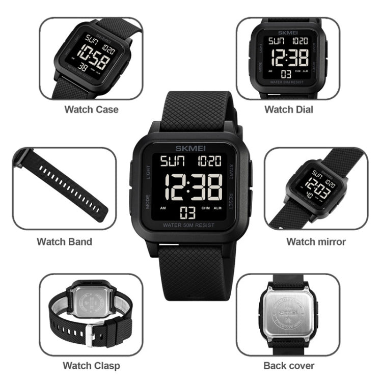 SKMEI 1894 Square Sports Waterproof Student Simple Multifunctional Luminous Watch(Army Green White Machine)